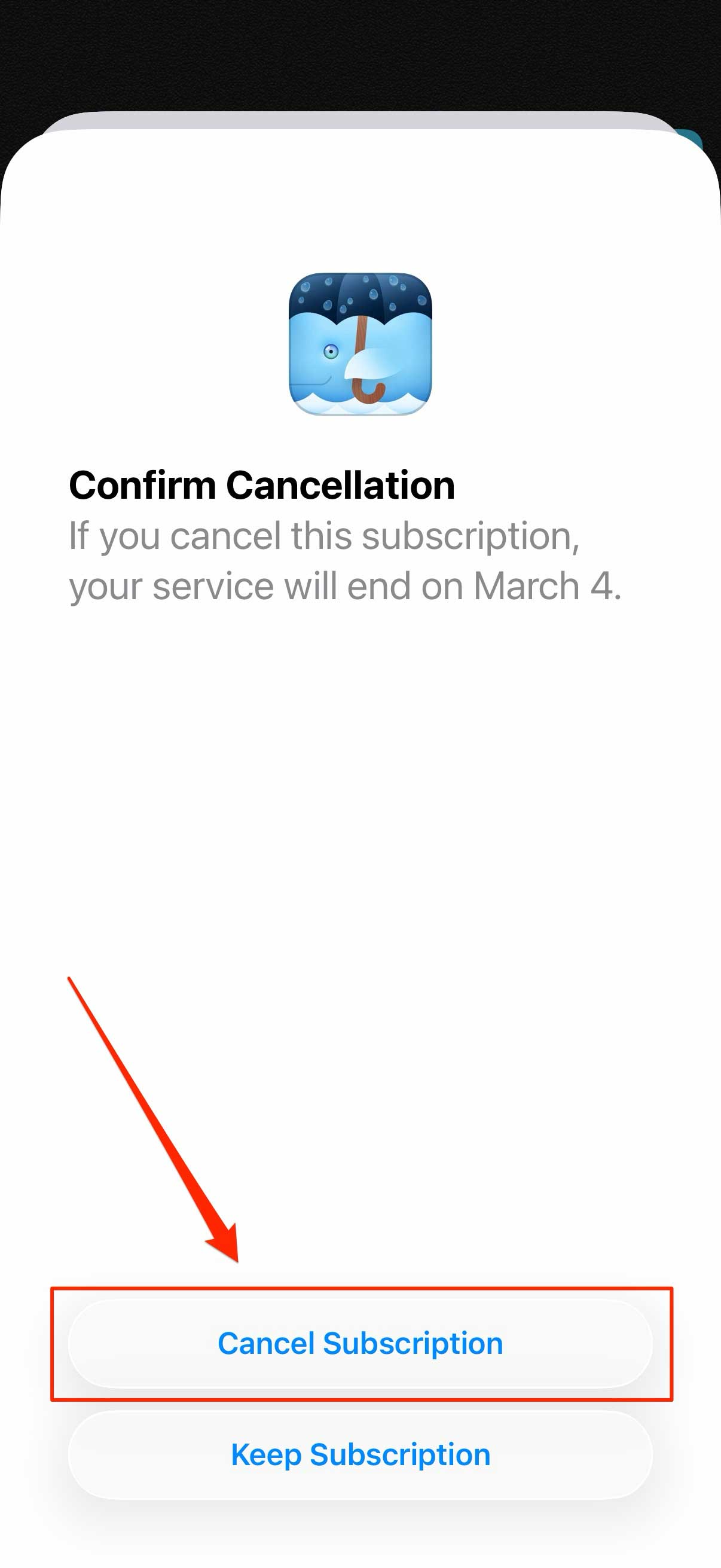 Confirm Cancellation screen